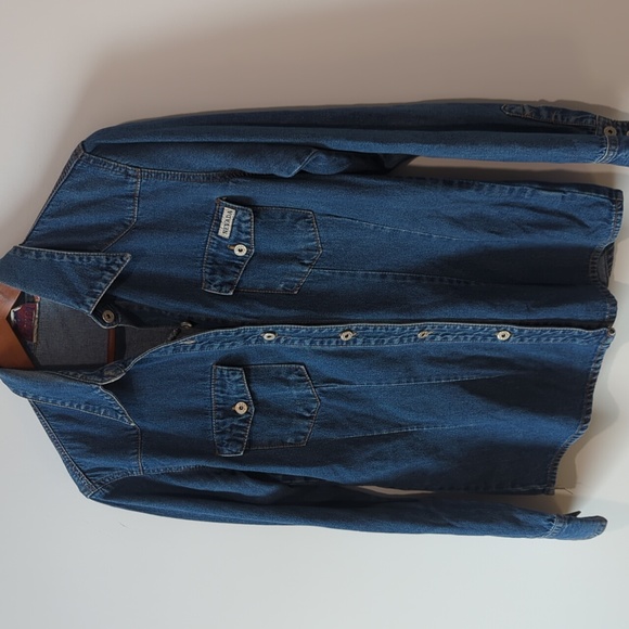 Nevada Blue Long Sleeve Button Down Jacket with Pockets - Picture 1 of 12